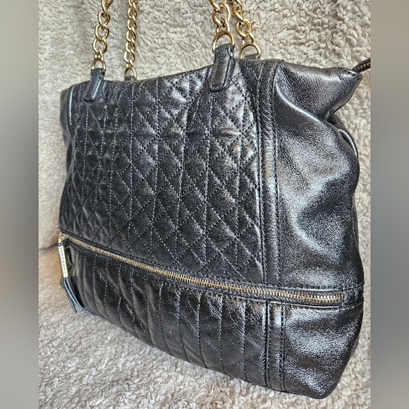 EUC B. Makowsky quilted black leather purse chain strap zip enclosure hobo bag - Picture 2 of 16